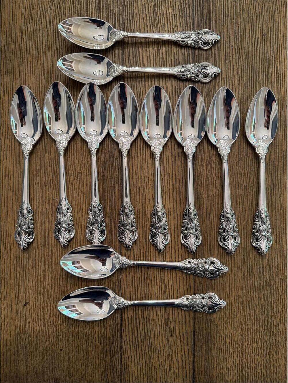 Godinger Baroque Teaspoons Set 12 Silverplate MINT Pristine